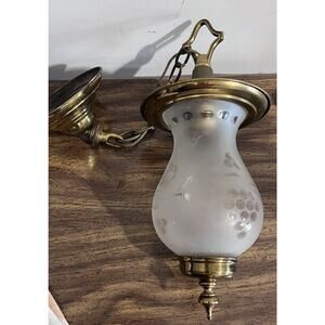 Vintage Frosted Etched Glass Globe Brass Swag Pendant Ceiling Fixture UNTESTED